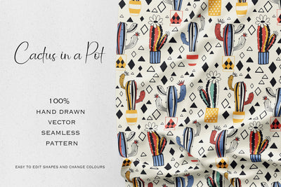Cactus in a pot on milky white — Patterns preview